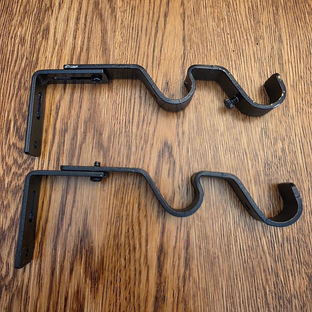 Black Metal Double Curtain Rod Brackets Adjustable Wall Mount Set of 2